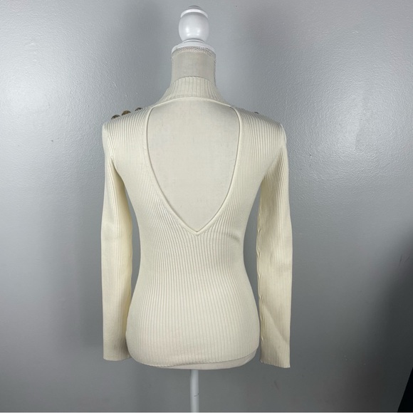 Generation Love White Ribbed Long Sleeve Open Back Gold Buttons Size Medium - Picture 3 of 8